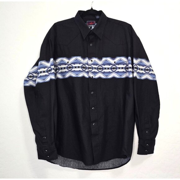 Roper Other - Roper Men's Large Long Sleeve Black and Blue Western Pearl Snap Rodeo Vintage